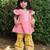 Coral pink embroidered cotton kurti set