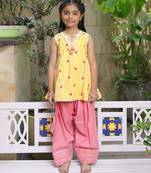 Sunshine yellow printed cotton kurti set