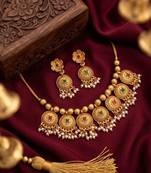 Handcrafted antique gold-plated ethnic necklace set & pearl drops | traditional indian jewelry