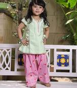 Mint green embroidered cotton kurti set
