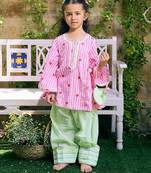 Pink printed cotton kurti set