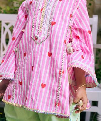 Pink printed cotton kurti set 2