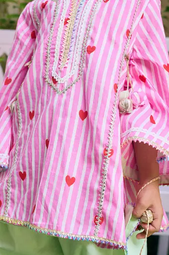 Pink printed cotton kurti set