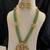 Traditional gold-plated temple jewelry haram set | green bead long necklace & jhumkas | ethnic wear