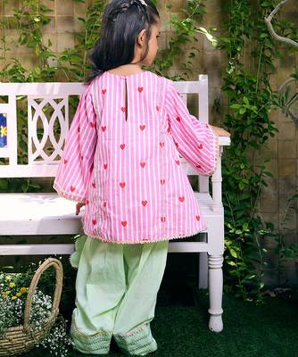 Pink printed cotton kurti set 3