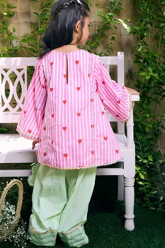 Pink printed cotton kurti set