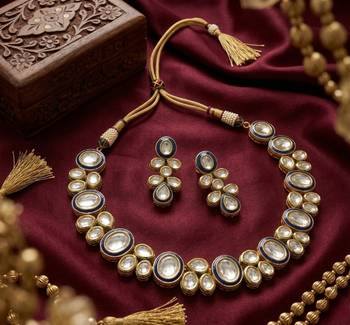 Traditional gold-plated kundan bridal necklace set with blue meenakari | ethnic handcrafted jewelry 1