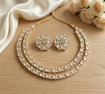 Traditional gold-plated kundan bridal necklace set with blue meenakari | ethnic handcrafted jewelry 2