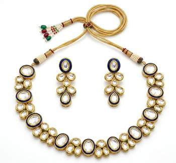 Traditional gold-plated kundan bridal necklace set with blue meenakari | ethnic handcrafted jewelry 4