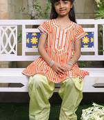 Bright orange embroidered cotton kurti set
