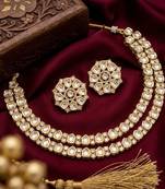 Exquisite gold-plated polki kundan necklace set with earrings | handcrafted traditional ethnic jewelry for women
