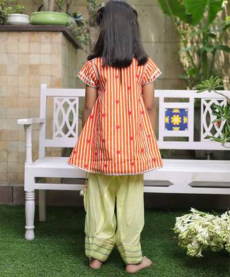 Bright orange embroidered cotton kurti set 2