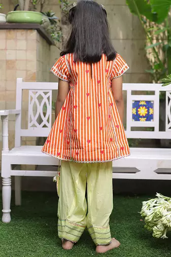 Bright orange embroidered cotton kurti set