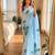 Sky blue soft chinon silk blend floral print ready to wear saree