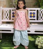 Light pink printed cotton kurti set
