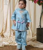 Powder blue embroidered cotton angrakha kurti set