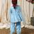 Powder blue embroidered cotton angrakha kurti set