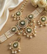 Traditional handcrafted kundan pearl bridal jewelry set - gold-plated ethnic choker necklace with earrings & maang tikka