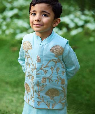 Sku blue embroidered cotton kurta jacket set 2