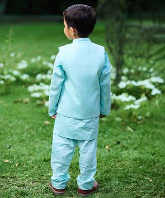 Sku blue embroidered cotton kurta jacket set 3
