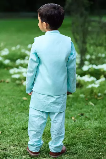 Sku blue embroidered cotton kurta jacket set