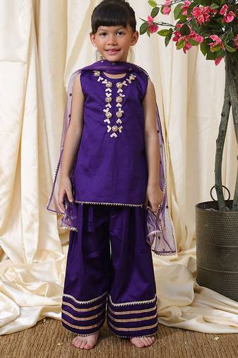 Deep purple embroidered cotton kurti set