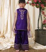 Deep purple embroidered cotton kurti set