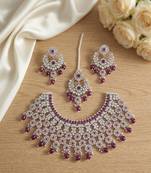 Silver plated purple beads indian bridal jewelry set choker necklace-traditional wedding wear festive ethnic jewelry set