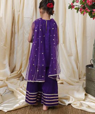 Deep purple embroidered cotton kurti set 2