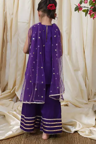 Deep purple embroidered cotton kurti set