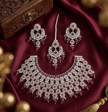 Silver plated purple beads indian bridal jewelry set choker necklace-traditional wedding wear festive ethnic jewelry set 2