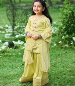 Lime green embroidered cotton kurti set