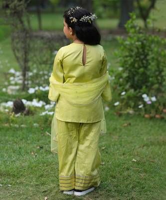 Lime green embroidered cotton kurti set 2