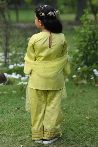 Lime green embroidered cotton kurti set