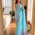 Aqua blue soft chinon silk blend floral print ready to wear saree