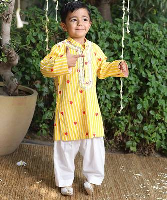 Sunshine yellow printed cotton kurta pyjama 1