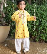 Sunshine yellow printed cotton kurta pyjama