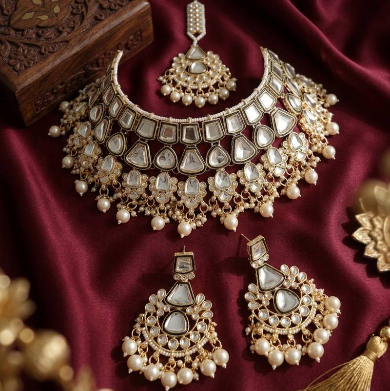 Kundan choker indian bridal jewelry necklace set-bollywood style wedding & festival jewelry traditional ethnic chokerset