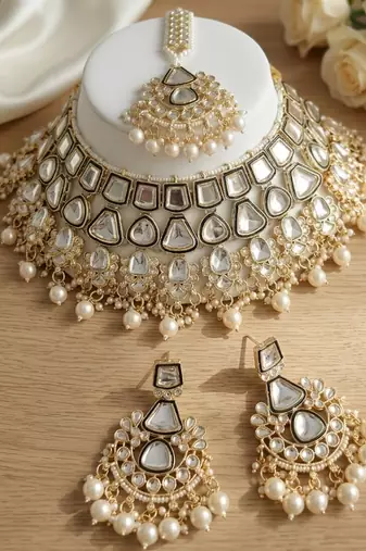 Kundan choker indian bridal jewelry necklace set-bollywood style wedding & festival jewelry traditional ethnic chokerset