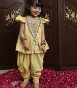 Pastel yellow embroidered crepe kurti set