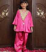 Hot pink embroidered crepe kurti set