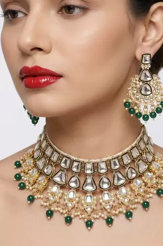 Kundan choker indian bridal jewelry necklace set-bollywood style wedding & festival jewelry traditional ethnic chokerset