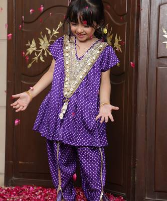 Deep purple embroidered crepe kurti set 1