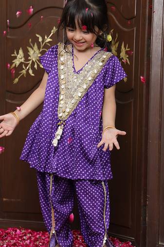 Deep purple embroidered crepe kurti set