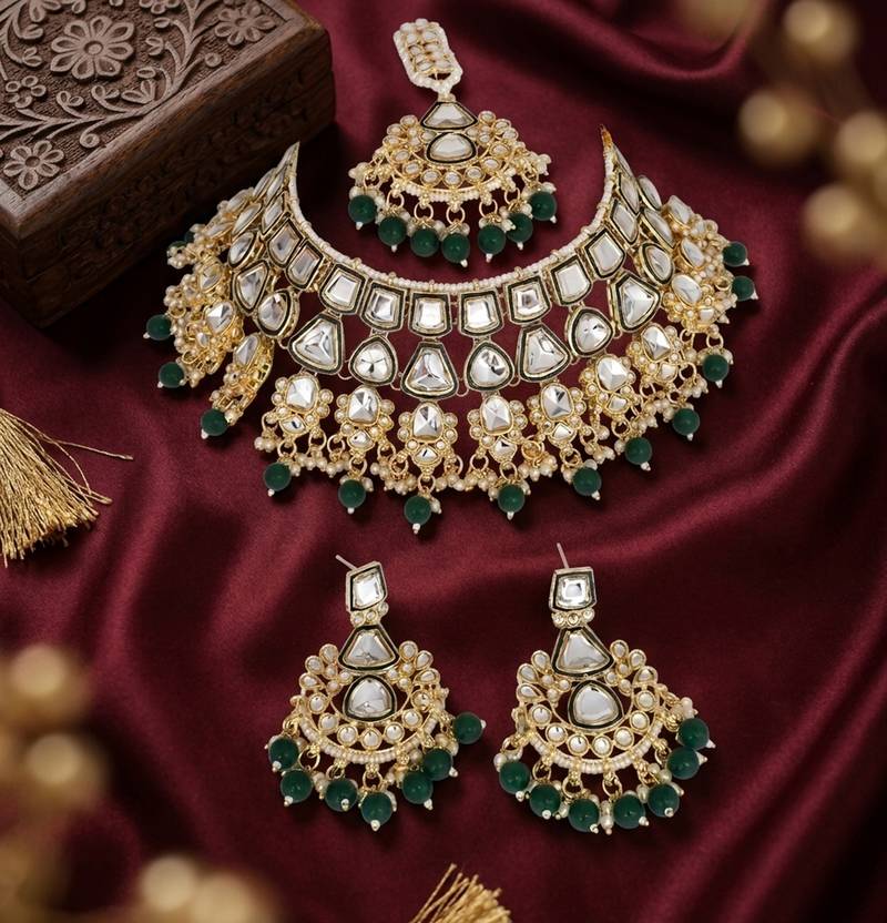 Kundan choker indian bridal jewelry necklace set-bollywood style wedding & festival jewelry traditional ethnic chokerset
