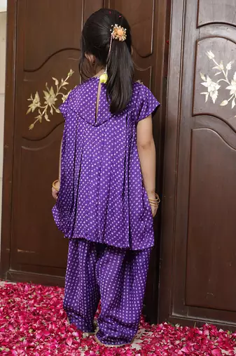 Deep purple embroidered crepe kurti set