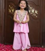 Pastel pink embroidered crepe kurti set