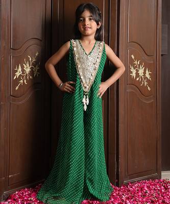 Emerald green embroidered georgette jumpsuit 1