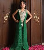 Emerald green embroidered georgette jumpsuit
