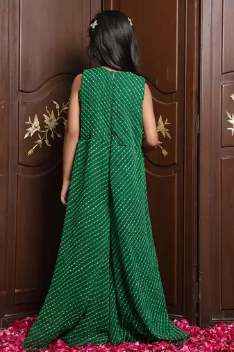 Emerald green embroidered georgette jumpsuit